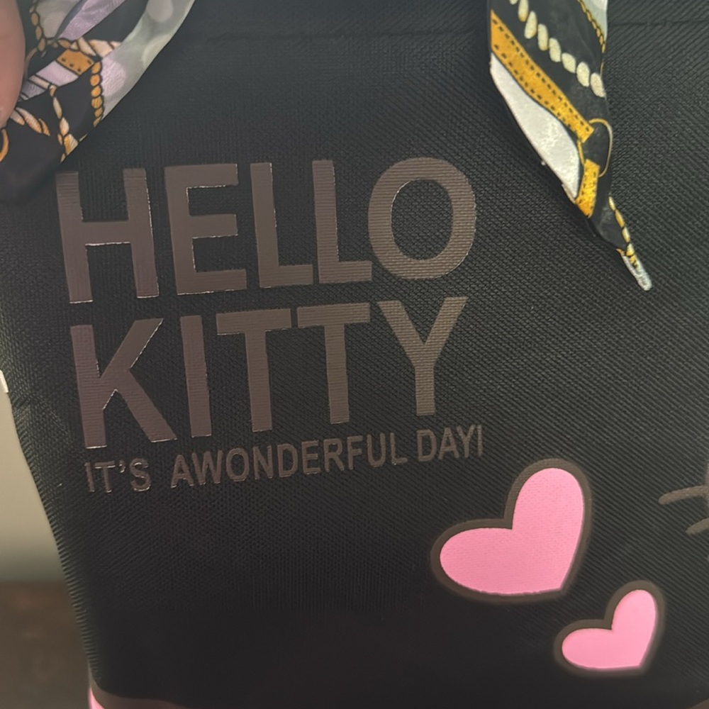 Hello Kitty For Emma Lg Canvas Shoulder Bag Tote Bag W/2 Satin Bows NWT - Picture 5 of 13